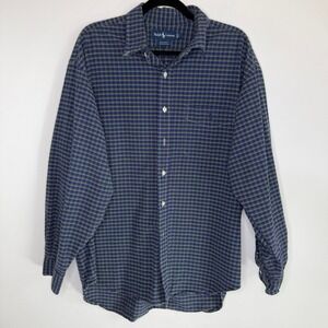 Vintage Ralph Lauren Big Shirt Mens Large Blue Green Plaid Cotton Button Up‎ 90s